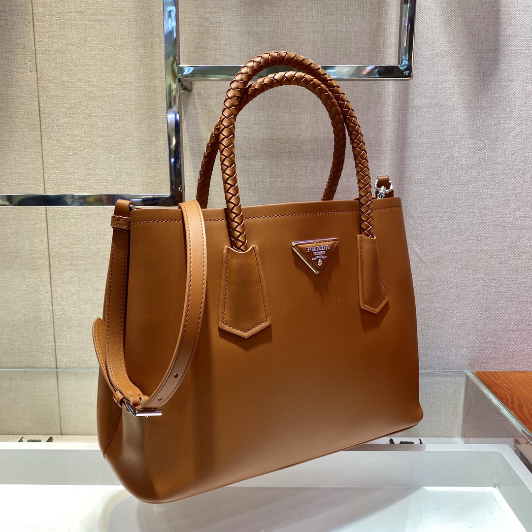 Prada Double Leather Bag Shoulder Bag Camel 1BG775